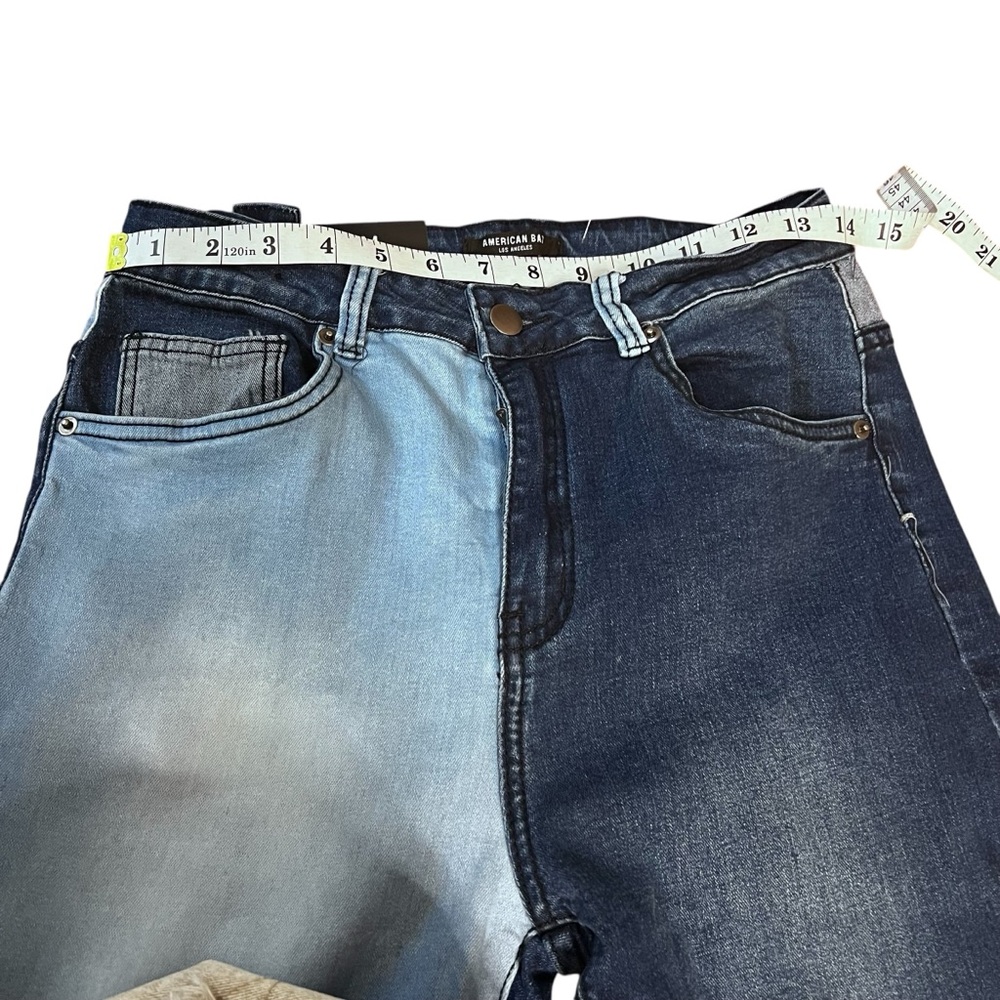 AMERICAN BAZI Patchwork Denim Overalls HighRise Flare Bell Bottoms M - Picture 4 of 12